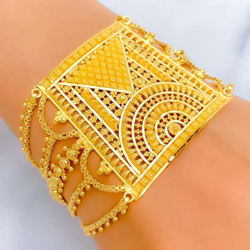 Silver bangles for women -Special Checkered Triangle 22k Gold Statement Bracelet