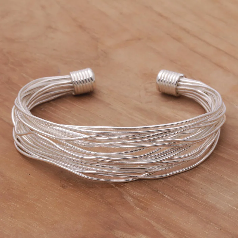 Chic bracelets for women -Live Wire Sterling Silver Wrapped Wire Bracelet Handcrafted in Bali