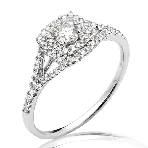 Engagement rings with cushion diamonds for women -14KW 0.50CTW DIAMOND BRIDAL RING WITH DOUBLE SQUAR