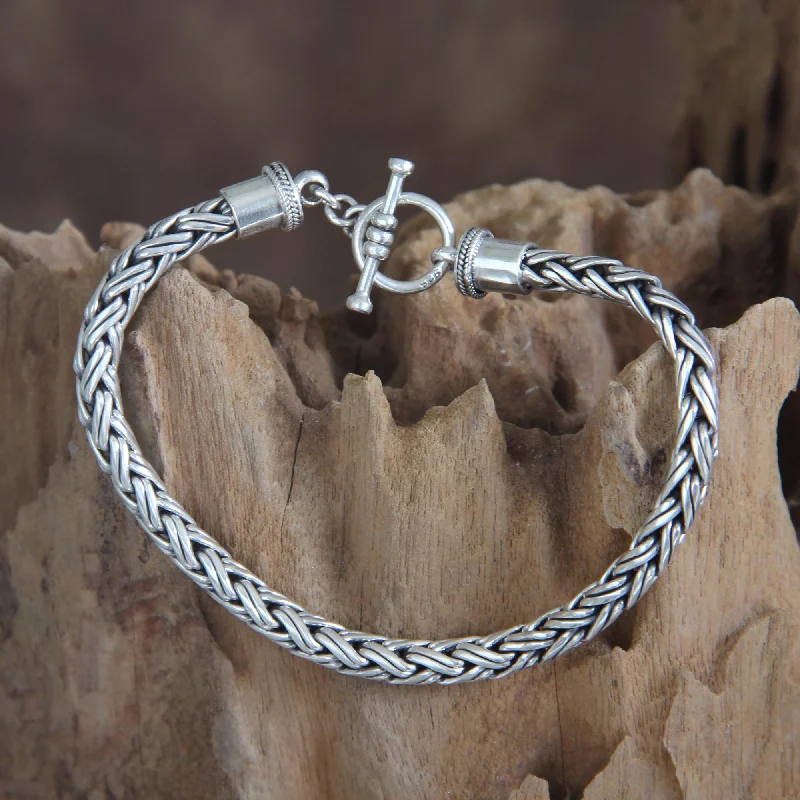 Personalized bracelets for women -Balinese Python Men's Sterling Silver Chain Bracelet from Indonesia