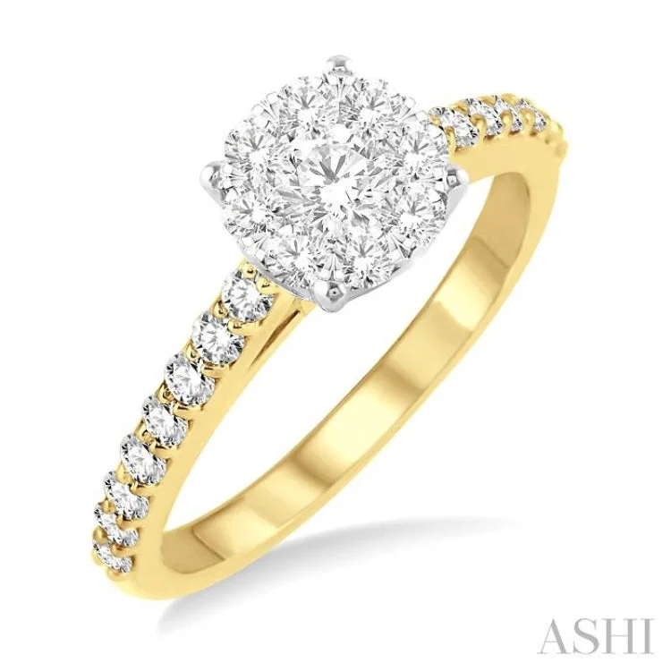 Engagement rings with prong setting for women -1/2 ctw Diamond Lovebright Engagement Ring in 14K Yellow and White Gold