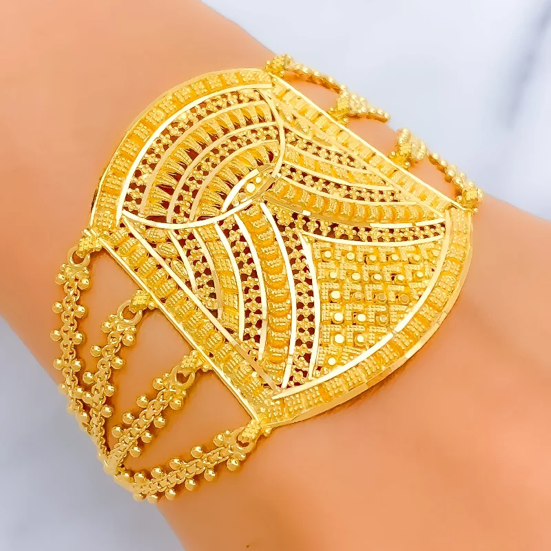 Thin bracelets for women -Graceful Alternating 22k Gold Statement Bracelet