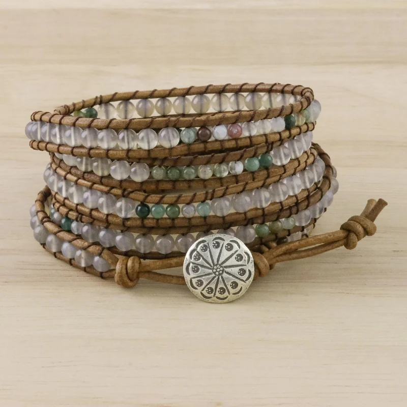 Trendy bracelets for women -Mist in the Fields Leather Wrap Bracelet