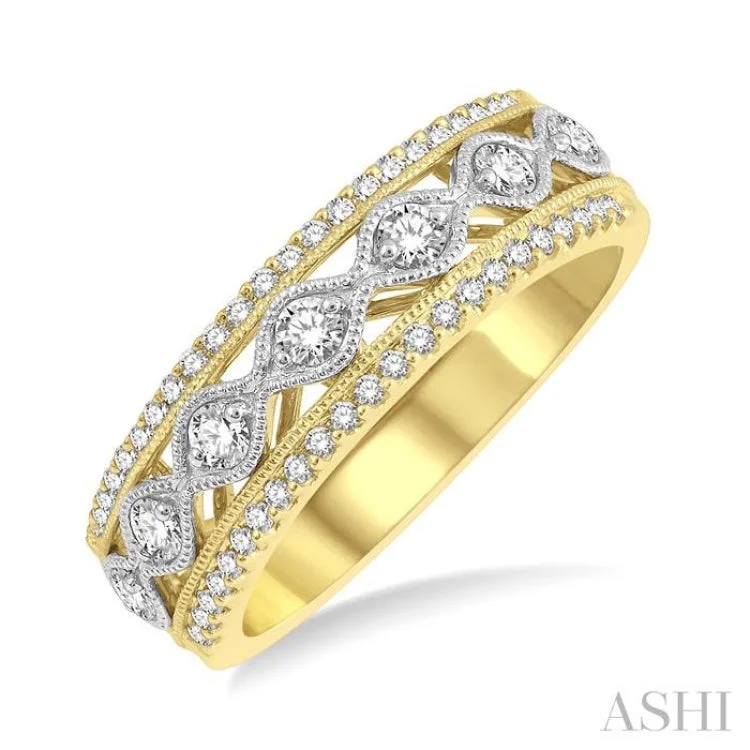 Halo diamond engagement rings for women -3/8 Ctw Lattice Two Tone Round Cut Diamond Fashion Ring in 14K Yellow and White Gold