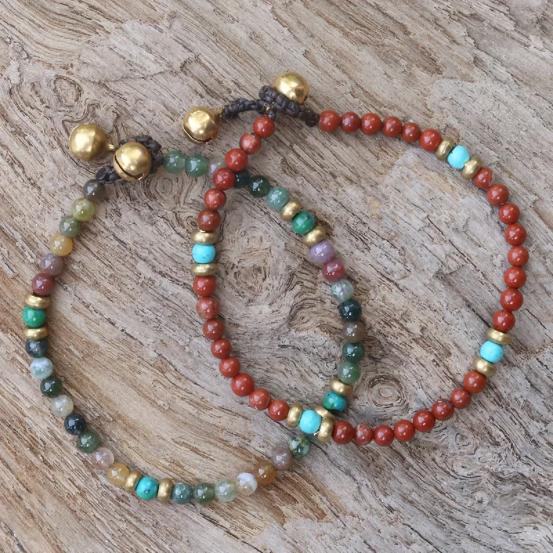 Leather bracelets for women -Magical Colors Jasper Brass Beaded Bracelet