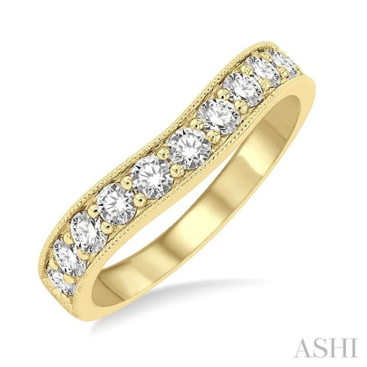 Engagement rings with rose diamonds for women -3/4 Ctw Arched Round Cut Diamond Wedding Band in 14K Yellow Gold