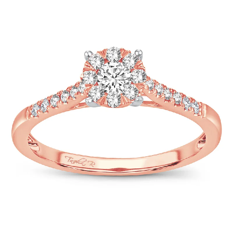 Engagement rings with unique side stones for women -14K 0.35CT Diamond ring