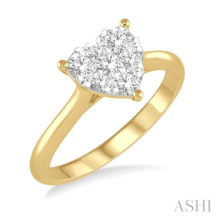 Stackable engagement rings for women -1/2 ctw Round Cut Diamond Heart Shape Lovebright Ring in 14K Yellow and White Gold