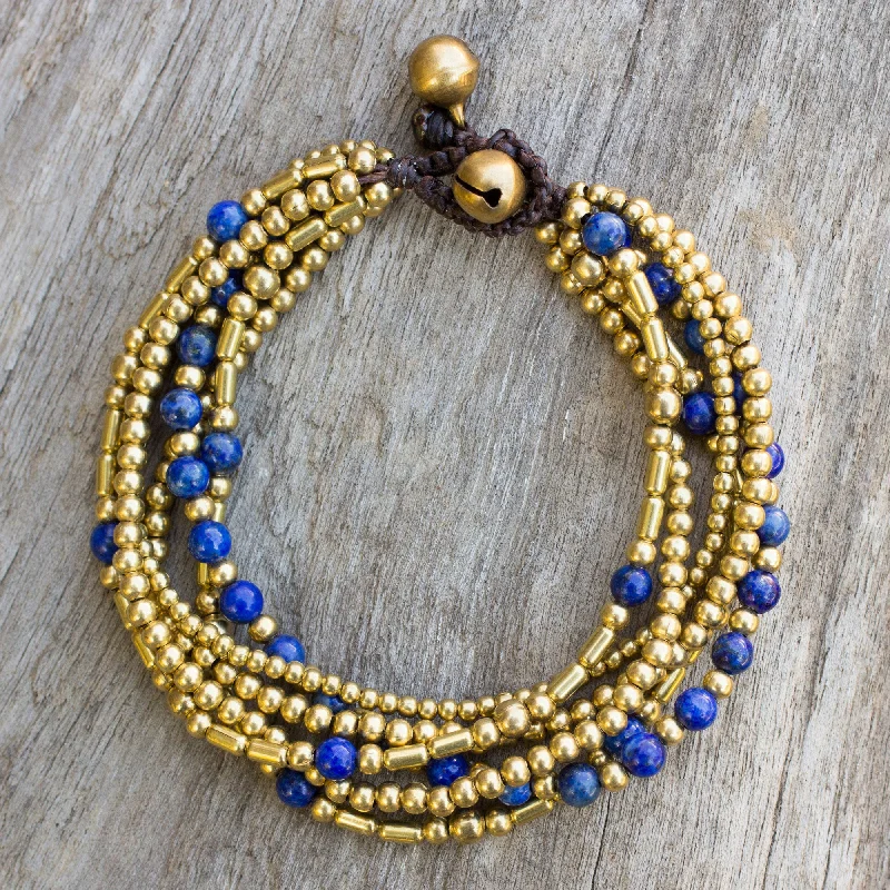 Stretchable bracelets for women -Blue Freedom Lapis Lazuli Brass Beaded Bracelet