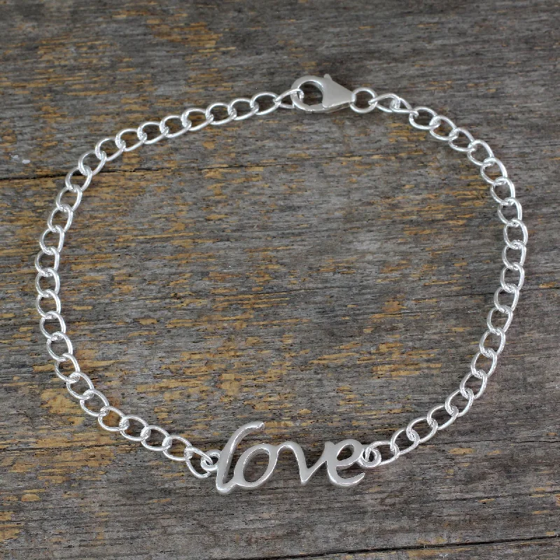 Evening bracelets for women -Remember to Love Love Themed Bracelet Hand Crafted from Sterling Silver