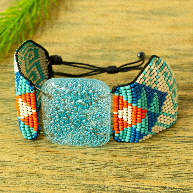 Beaded cuff bracelets for women -Fresh Surf Artisan Crafted Glass Bracelet