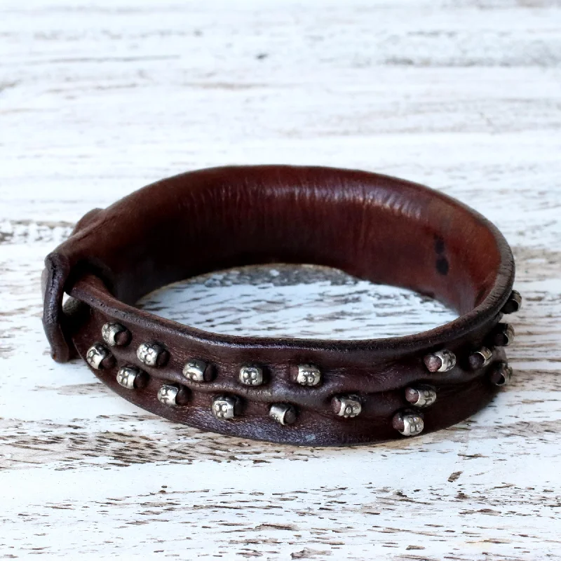 Bridal bracelets for women -Mountain Rock Leather wristband bracelet