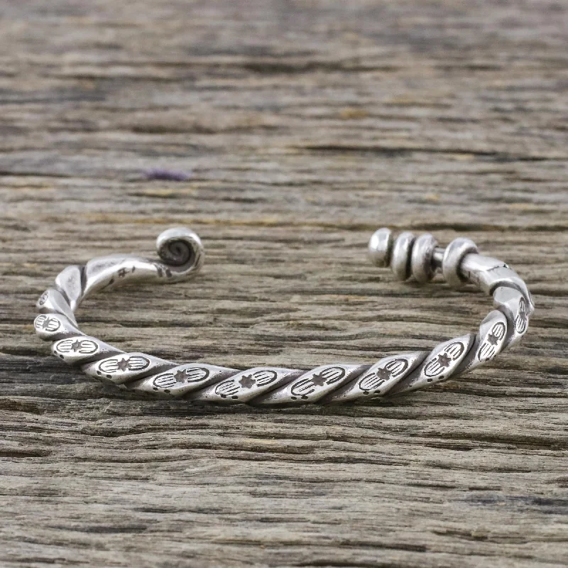 Heart-shaped bracelets for women -Lanna Flora Handmade Sterling Silver Thai Hill Tribe Cuff Bracelet