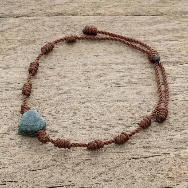 Charm bracelets for women -Heart Between Knots Natural Jade Heart Pendant Bracelet from Guatemala