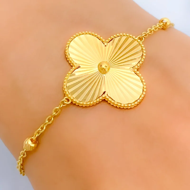 Engraved bangles for women -Bright Fascinating 21k Gold Clover Bracelet