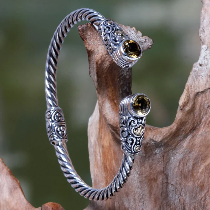 Friendship bracelets for women -Sukawati Secret Sterling Silver Hinged Cuff Bracelet with Citrine Gold Plate