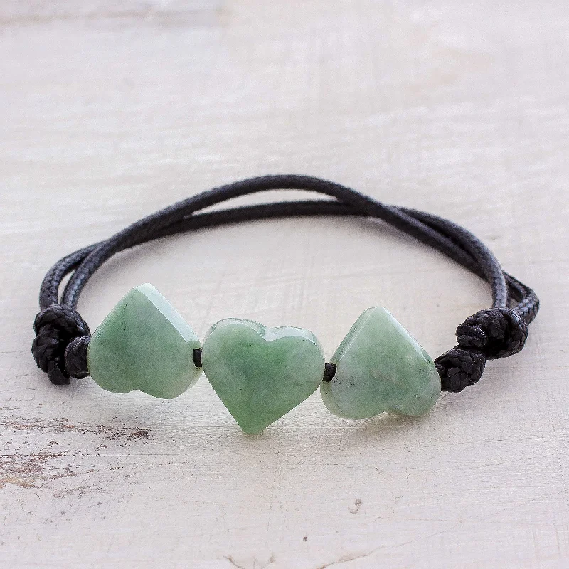 Leather bracelets for women -Maya Love in Light Green Jade Heart Pendant Bracelet in Light Green from Guatemala