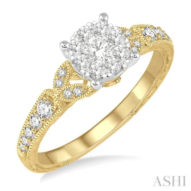 Rose gold engagement rings for women -1/2 ctw Round Cut Diamond Lovebright Engagement Ring in 14K Yellow & White Gold