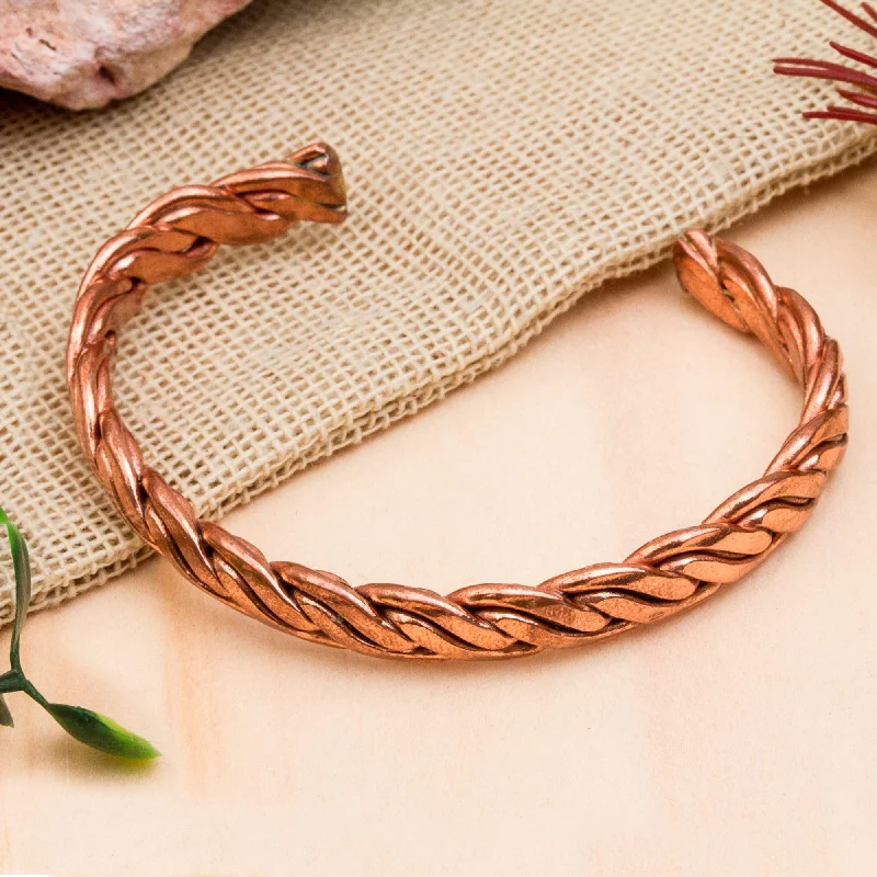 Elegant bracelets for women -Brilliant Bond Handcrafted Braided Copper Cuff Bracelet from Mexico