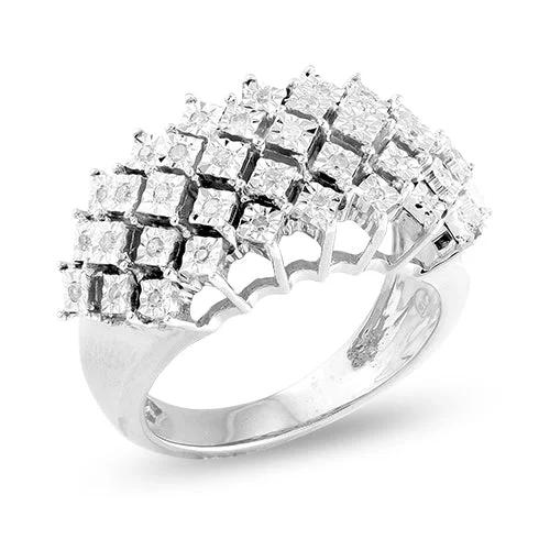 Engagement rings with classic design for women -Sterling Silver 0.25CTW DIAMOND ILLUSION SET RING