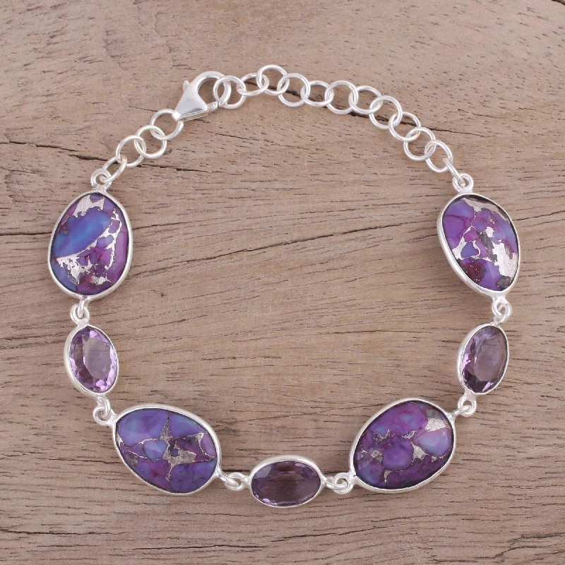 Infinity bracelets for women -Gleaming Lilac Amethyst and Purple Turquoise Bracelet from India