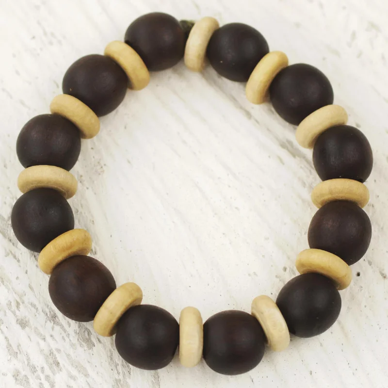 Engraved bracelets for women -Break Free Handcrafted Stretch Bracelet with Wood Beads