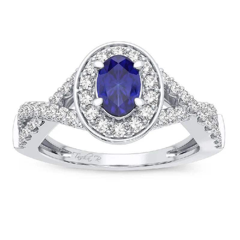 Affordable engagement rings for women -14K 0.40CT Diamond Sapphire Ring