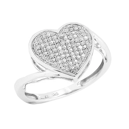 Round cut engagement rings for women -Sterling Silver 0.25CTW DIAMOND HEART RING