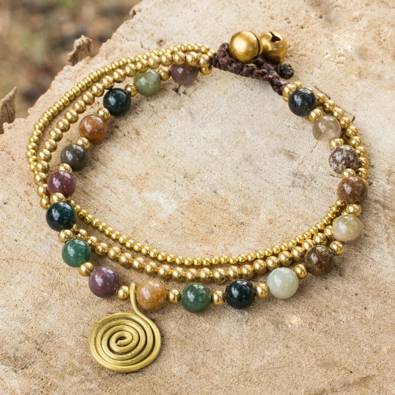 Ruby bracelets for women -Harmonious Blend Thai Beaded Jasper and Brass Bracelet