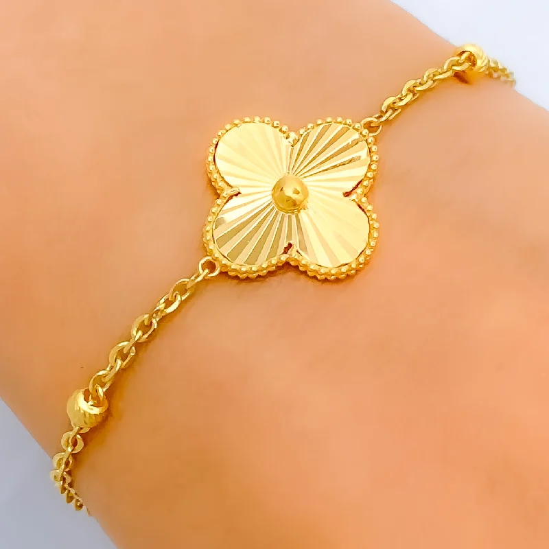 Topaz bracelets for women -Shiny Sleek 21k Gold Clover Leaf Bracelet