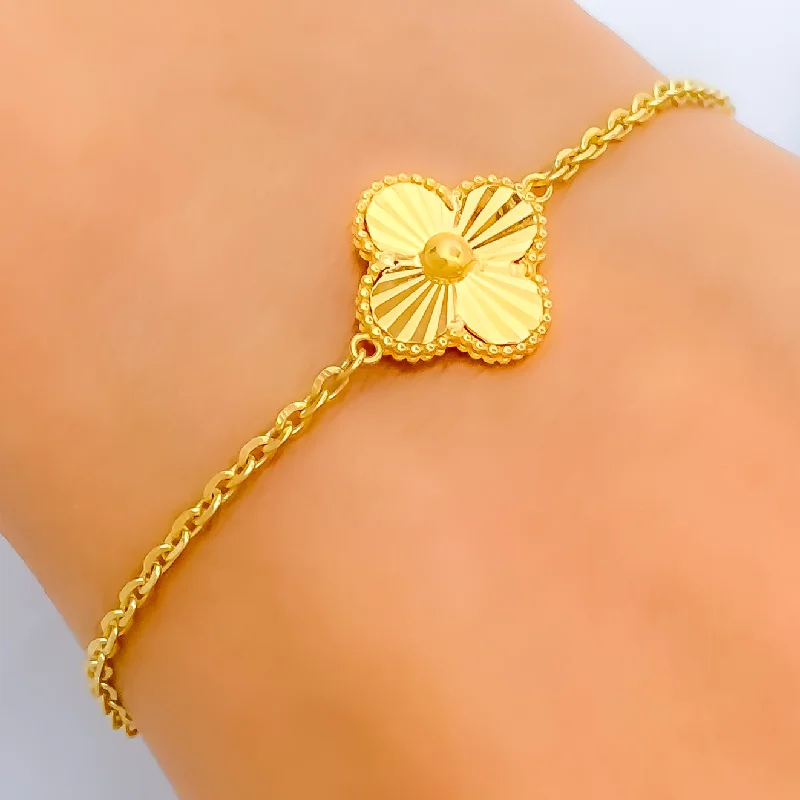 Double bracelet for women -Lightweight Modest Floral 21k Gold Bracelet