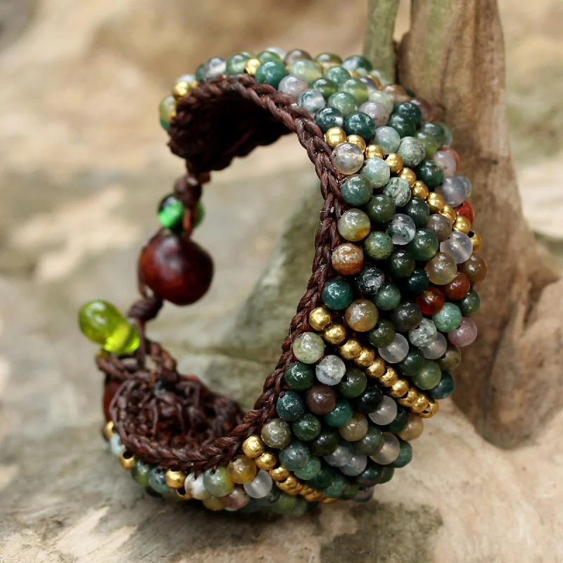 Wedding bangles for women -Thai Smile Jasper and Brass Beaded Wristband Bracelet from Thailand