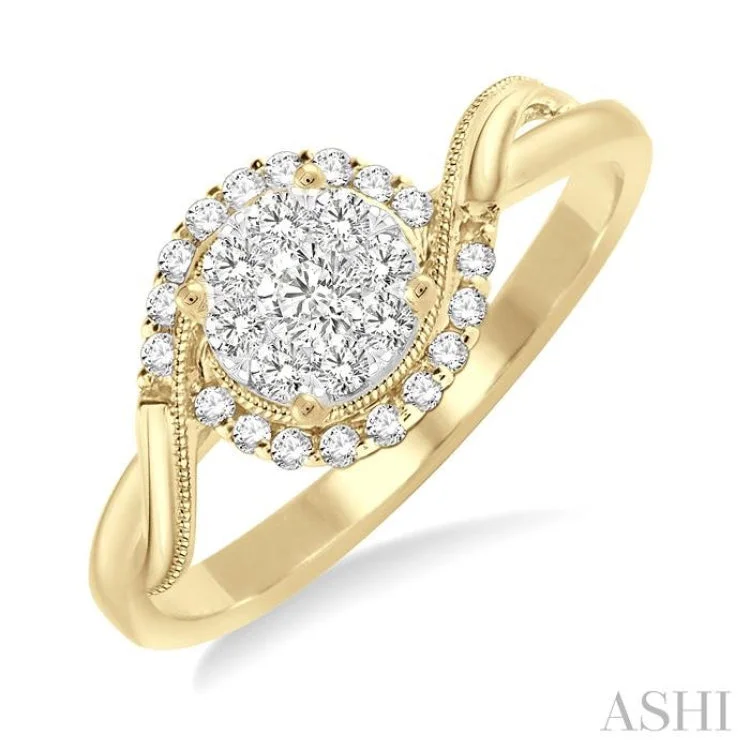 Engagement rings with yellow diamonds for women -1/3 ctw Round Cut Diamond Lovebright Engagement Ring in 14K Yellow and White Gold