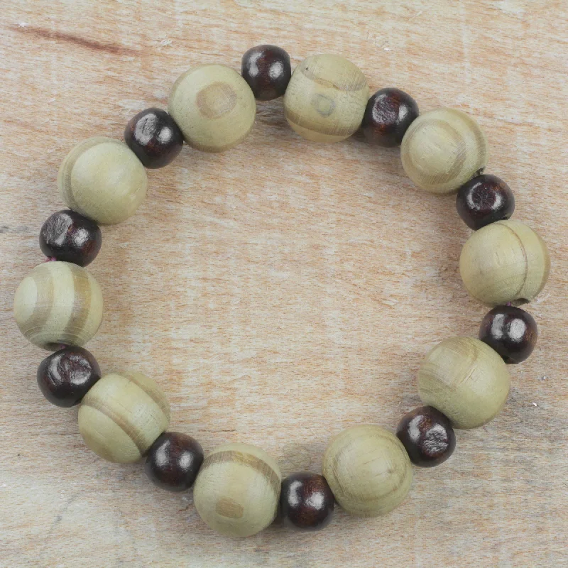 Twisted bangles for women -Circle of Beauty Handcrafted Sese Wood Beaded Stretch Bracelet from Ghana