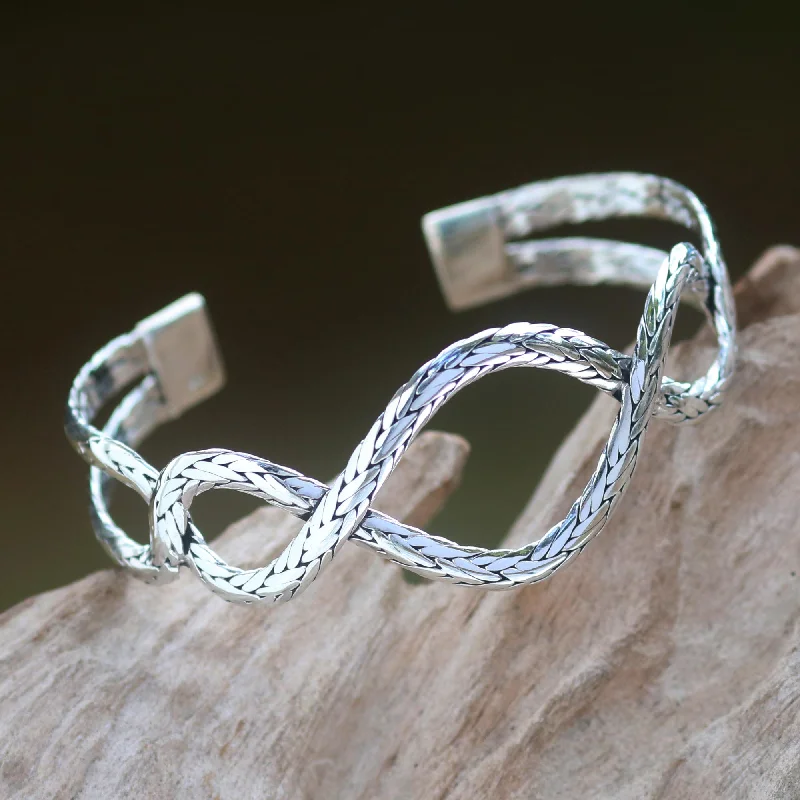 Vintage bracelets for women -Lariat Women's Silver 925 Hand Made Cuff Bracelet from Bali