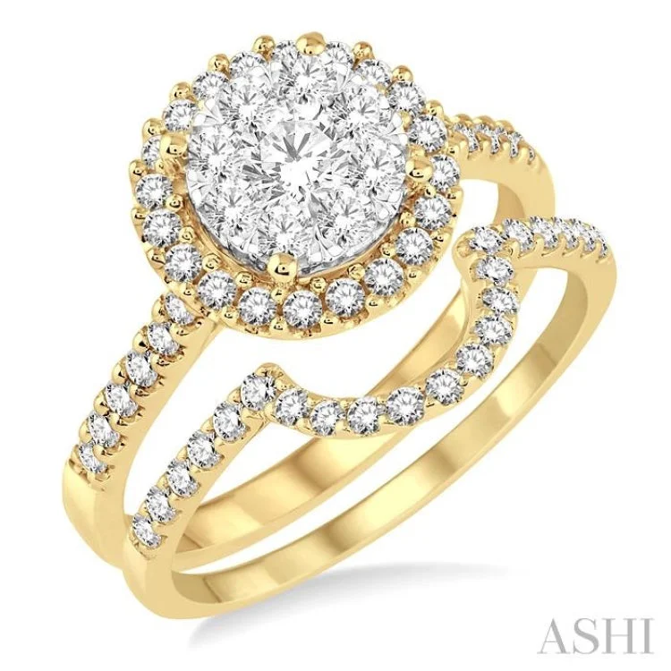 Antique engagement rings for women -1.00 ctw Round Shape Diamond Lovebright Wedding Set with 3/4 ctw Engagement Ring and 1/4 ctw Wedding Band in 14K Yellow and White Gold