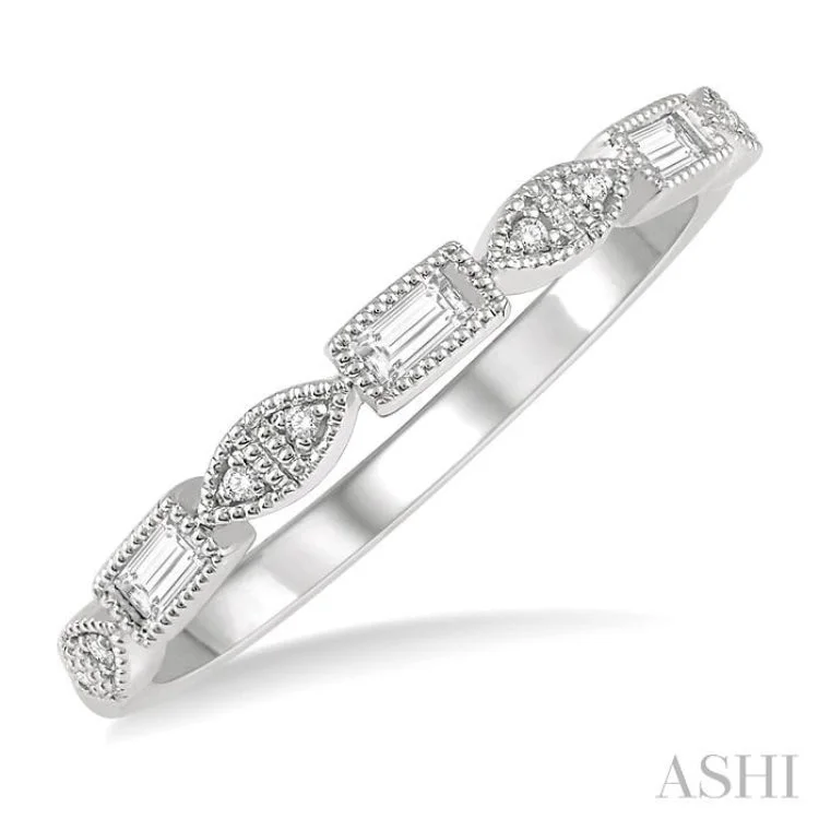 Engagement rings with vintage-inspired design for women -1/10 ctw Baguette & Round Cut Diamond Stackable Band in 14K White Gold