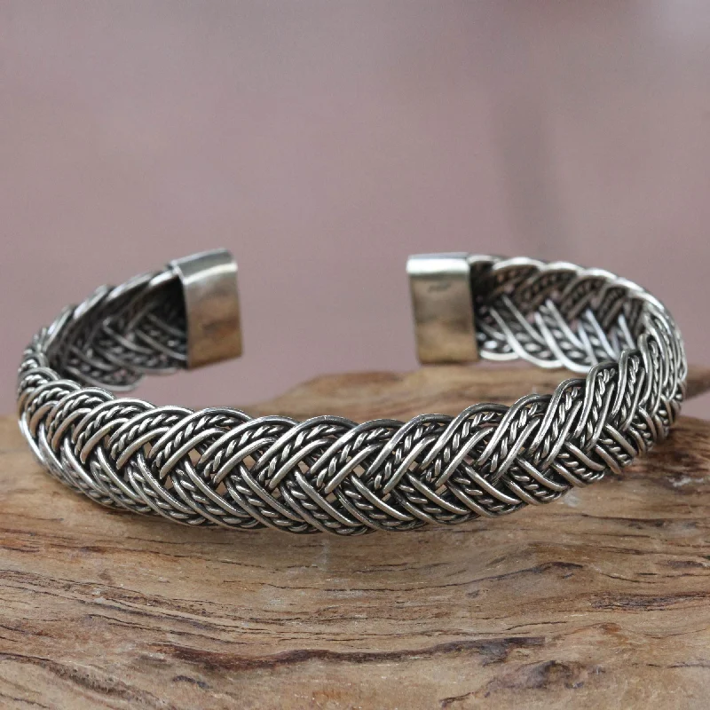 Bangles for women -In Braids Balinese Braided Sterling Silver Cuff Bracelet