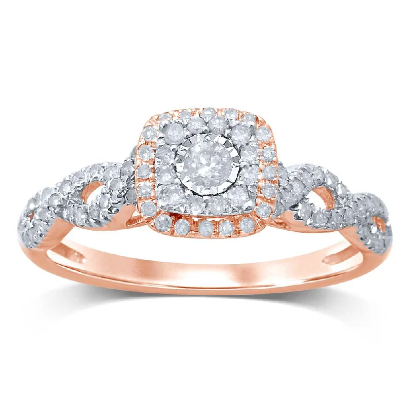 Engagement rings with round diamond halos for women -14K 0.35CT Diamond RING