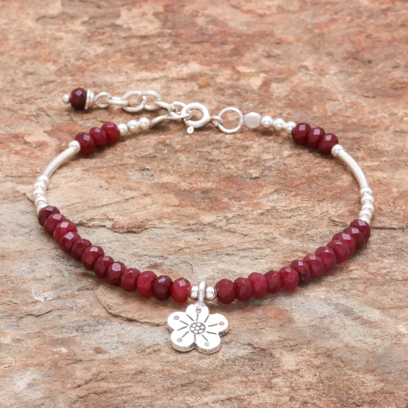 Simple bracelets for women -Karen Glisten Floral Garnet Beaded Bracelet from Thailand