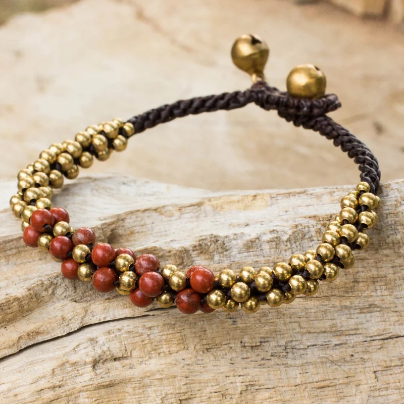 Crystal bangles for women -Red Helix Red Jasper and Brass Beaded Bracelet from Thailand