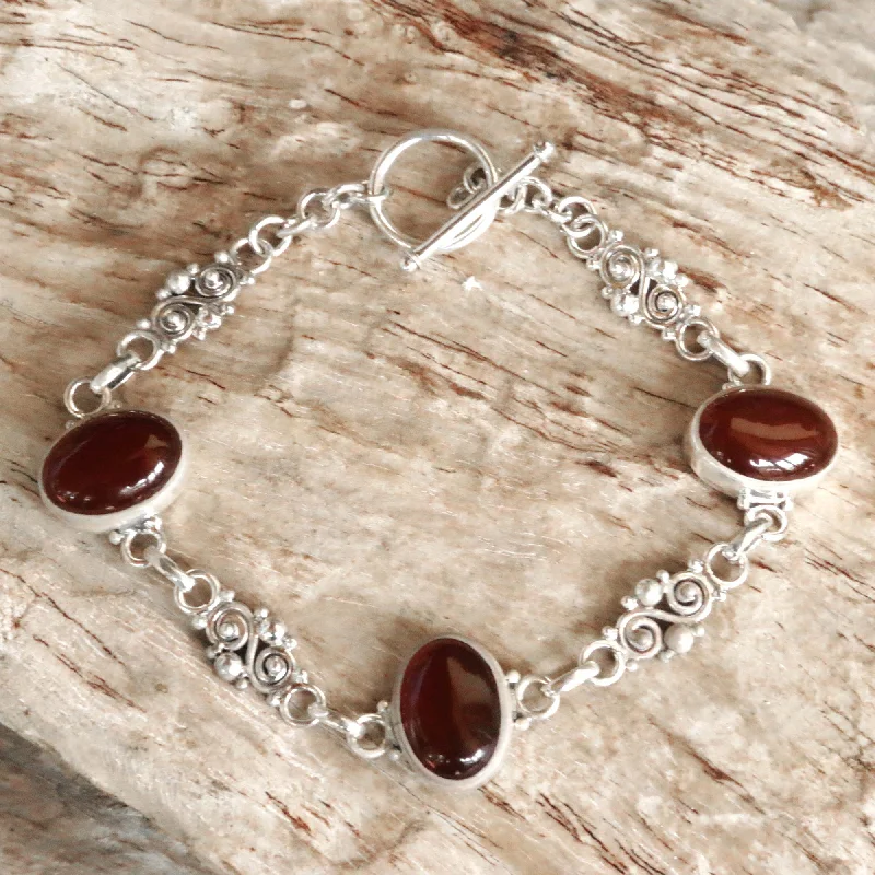 Faux leather bracelets for women -Sunset in Bali Sterling Silver Carnelian Link Bracelet