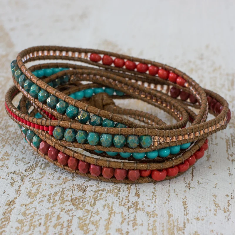 Floral bracelets for women -Fresh Achiote Beaded Wrap Bracelet