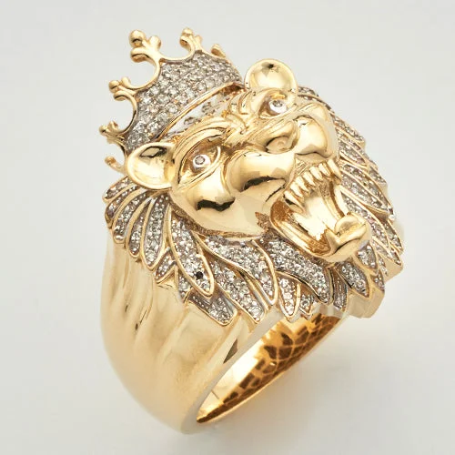 Engagement rings with yellow diamonds for women -10KY 0.50CTW MICROPAVE DIAMOND LION HEAD MENS RING