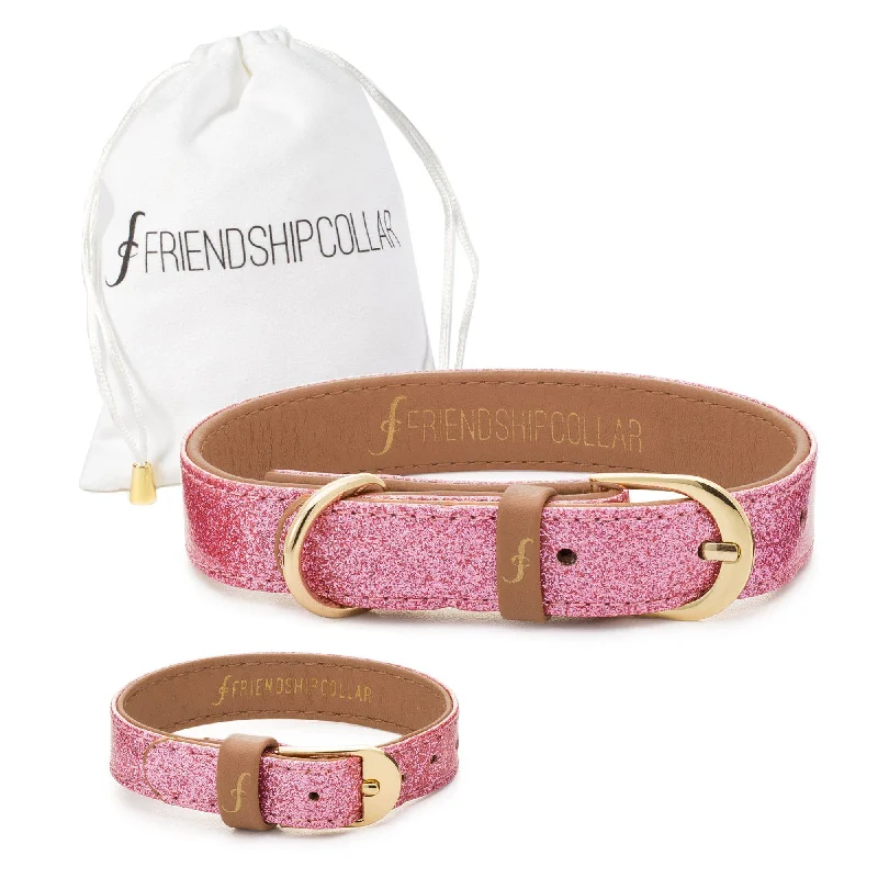 Luxury silver bracelets for women -The Sparkling Pink Friendship Collar & Bracelet Set