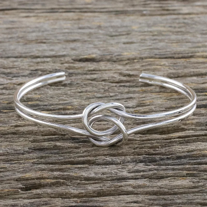 Chic bracelets for women -Happy Together Sterling Silver Wire Cuff Bracelet with Center Knot