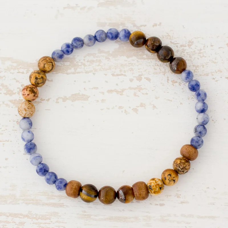 Multi-layer bracelets for women -Sky and Earth Tiger's Eye Sodalite and Jasper Bracelet from Guatemala