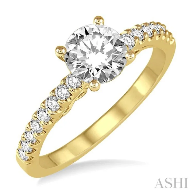 Bridal engagement rings for women -1/4 ctw Round Shape Semi-Mount Diamond Engagement Ring in 14K Yellow Gold