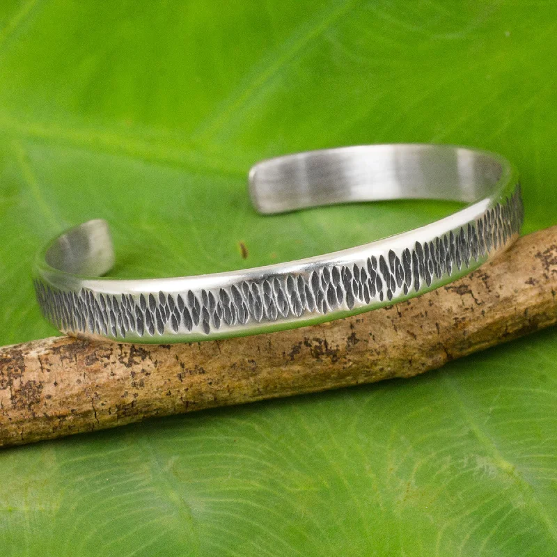 Silver bracelets for women -Whispering Rain Thailand Cuff Bracelet of Handcrafted Sterling Silver