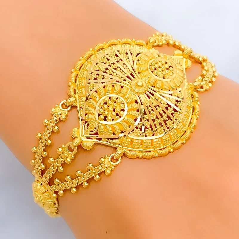 Wedding bracelets for women -Distinct Motif 22k Gold Striped Statement Bracelet